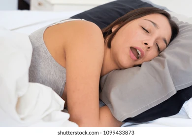 Home tired woman snoring loudly bed 260nw 1099433873